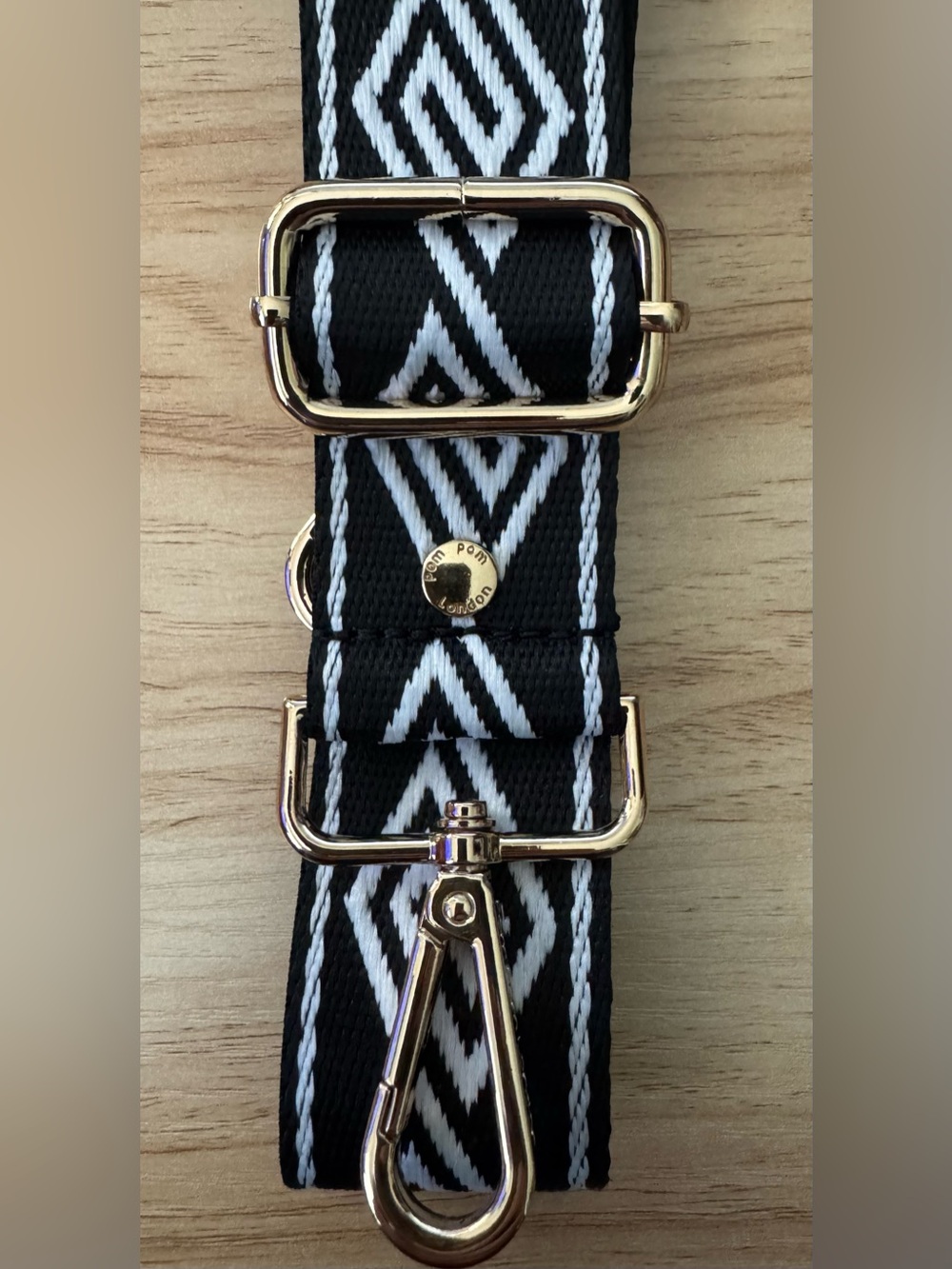 NWOT Pom Pom London Black & White Geometric Guitar Strap style Crossbody Strap